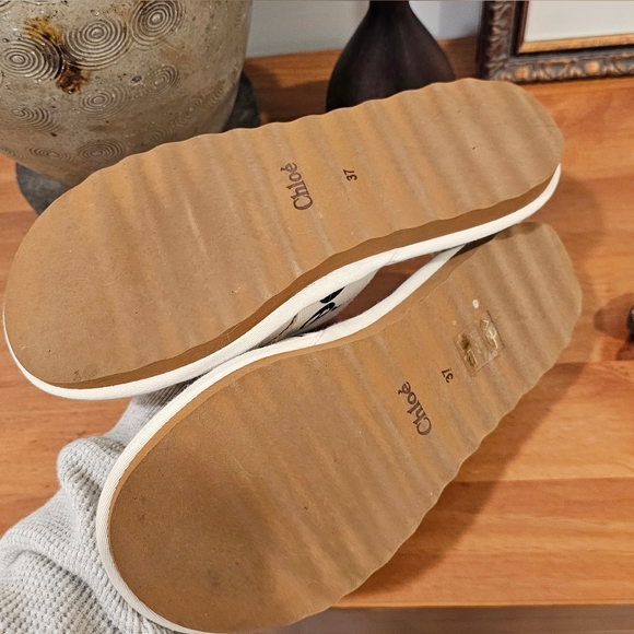 🩷Chloe Woody Leather & Cloth Slides Sz 37 US 7 - Picture 9 of 10